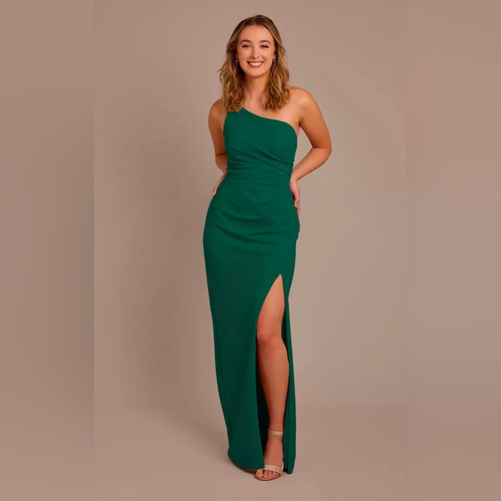 David's Bridal - One-Shoulder Maxi Dress in Emerald - Size 14